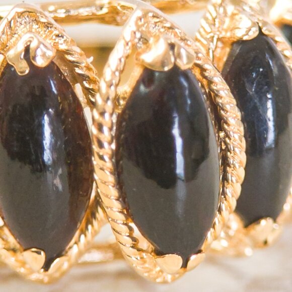 14K Gold 5-Stone Black Coral Ring – Marquise Cabochons, Size 5¼ - Picture 9 of 16